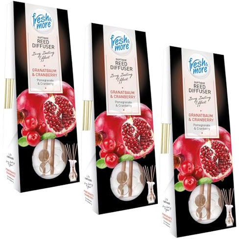 Fresh & More Duftvase Raumduft Diffuser (3er Pack) Granatbaum & Cranberry & 35ml