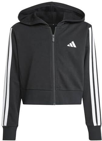 adidas Dziewczynki ESSENTIALS FULL ZIP CROP HOODIE, Black/White, 11-12 Years