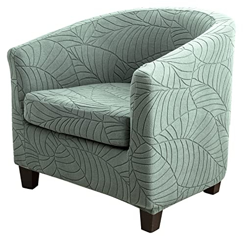 Surwin Sesselbezug Sesselschoner mit Elastisch Stretch Husse, Laub Jacquard Sesselüberwurf Universal Chair Schonbezug Sofabezug für Clubsessel Lounge & Cocktailsessel (Grün)