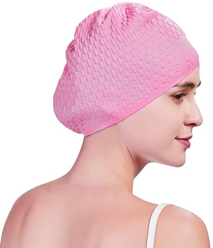 Lin's Liliana Cuffia da nuoto alla moda per uomo e donna – Cuffia da nuoto impermeabile in morbido silicone antiscivolo – Cuffia da bagno unisex (rosa)