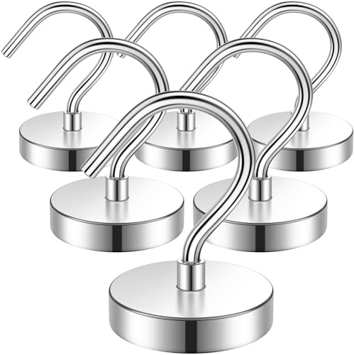 FINDMAG Ganchos magnéticos extra fuertes 30 kg, 6 unidades, ganchos magnéticos con imán de neodimio, ganchos magnéticos para taller y organizador de taquillas, caravanas, camping y cruceros