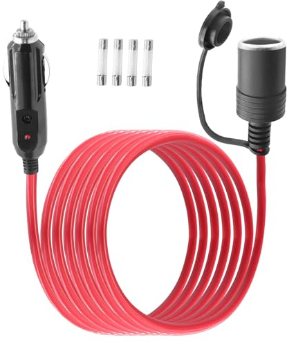 LANMINGLEL Verlängerungskabel für Zigarettenanzünder, 12 V/24 V, Stecker auf Buchse, 18 AWG, robustes Verlängerungskabel Mit 10A 15A Sicherung für Reifenpumpe, Luftkompressor, Kühlschrank(6FT)