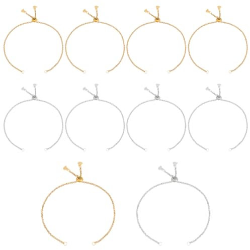 UNICRAFTALE 10 pz Bracciale con Cursore Regolabile in 2 Colori Bracciale in Acciaio Inossidabile Catene con Cursore Estensibile Catena A Maglie con Tappo Bracciale con Perline per DIY Lungo 25cm