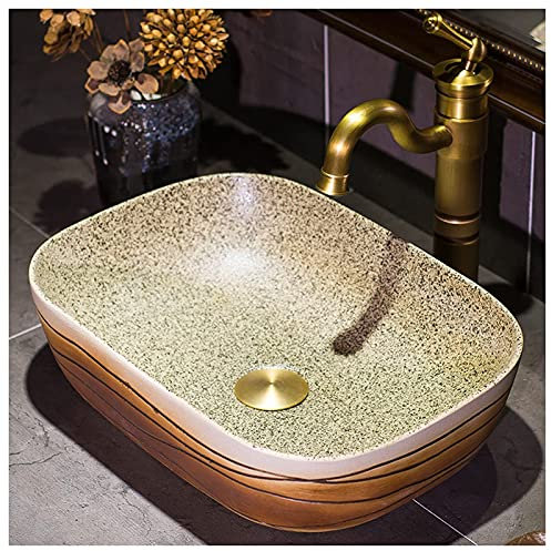 SnamicE Aufsatzwaschbecken Badezimmerwaschbecken Waschtischplatte, Keramikwaschbecken Vintage handbemalt Aufsatzwaschbecken oval, für Badumbau, 43x30x13cm,J,F-,F-