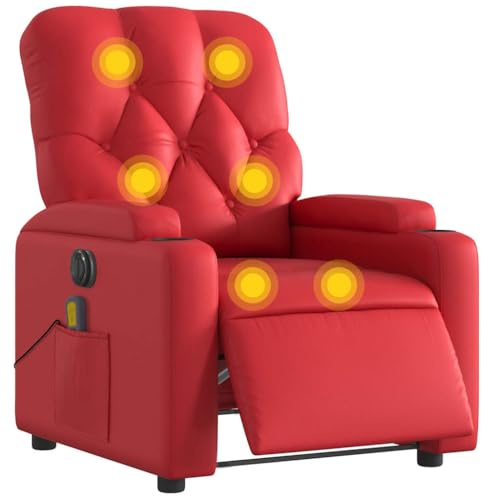 vidaXL Massagesessel, Sessel Elektrisch, Relaxsessel mit Liegefunktion Vibrationsfunktion, Fernsehsessel Liegesessel für Wohnzimmer, Rot Kunstleder