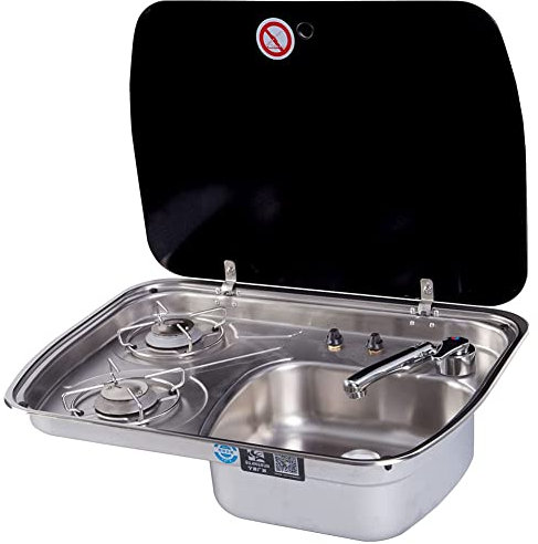 RV Cooktop Stove Gas Burner Built-In, Foldable with Sink for RVs, Camping & On-the-Go Cooking - Easy to Use & Clean,Multi-Protection