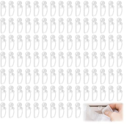 ALLisWE 100 Piezas Deslizador de Riel Gancho Deslizantes para Rieles de Cortinas Blanca Cortina Clips Ganchos de Cortina de Plástico Accesorios para Colgar para Cortinas Ventana Cortinas Ducha