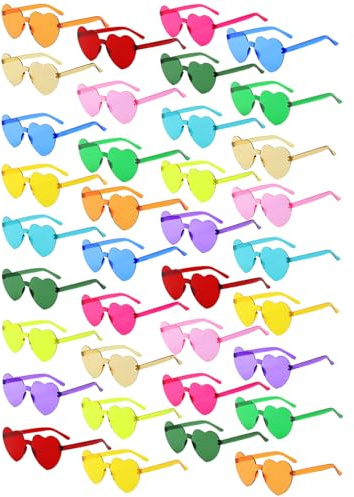 BIRDDIE 12/24/36 Stück Herz Sonnenbrille Herzförmige Brille Bunte Herzbrille Party Sonnenbrillen Hippie Damen Herzform Brillen für Kinder Geburtstag Malle