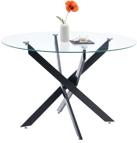Miroytengo Mesa de Comedor Crest en Estilo Moderno Color Negro con Cristal Metal 113.5 cm