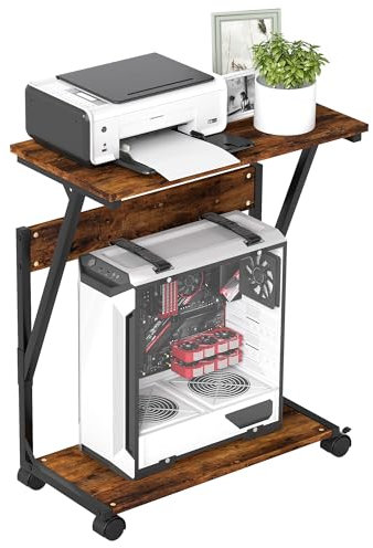 lesolar PC Tower Stand,Printer Stand,Laptop Table Furniture,PC Trolley,Mobile Desktop Printer Cart,Under Desk CPU Stand,2-Tier Metal Floor Stand with Lockable Castor Wheels Sturdy