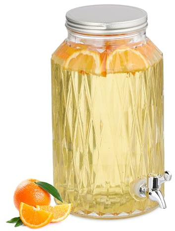 Relaxdays Dispensador de Bebidas, Recipiente para Limonada 5 L, Diseño Romboidal, Grifo y Tapa, de Cristal, Transparente