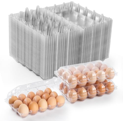 AYAYGD 55 Pack Clear Egg Cartons Cheap Bulk,Plastic Egg Carton Bulk 15 Count,Reusable Egg Holder, Medium Egg Containers for Chicken Eggs 3x5 Grids