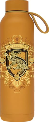 QUOKKA SOLID X HARRY POTTER | BOTELLA TÉRMICA DE ACERO INOXIDABLE DOBLE PARED CON COLGADOR | HP HUFFLEPUFF
