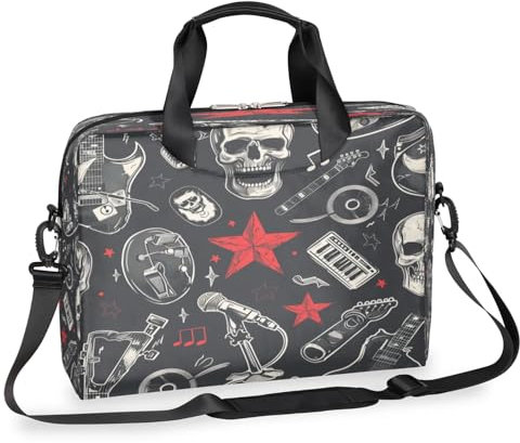Rock Skull tema laptop fodral laptopväskor datorhandväska portfölj messenger bärväska axelrem för 13-16 tum, Färg, X-Large