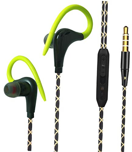 Courtieyeardceastea Auriculares deportivos con cable jack de 3,5 mm con gancho sobre la oreja para correr, gimnasio, color verde, 1,2 m