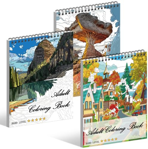 Kalysky Lot de 3 paysage livres de coloriage pour adultes, Livre à colorier haute difficulté pour artistes, Art-Thérapie, Détente Créative, Cadeau Relaxation Adultes