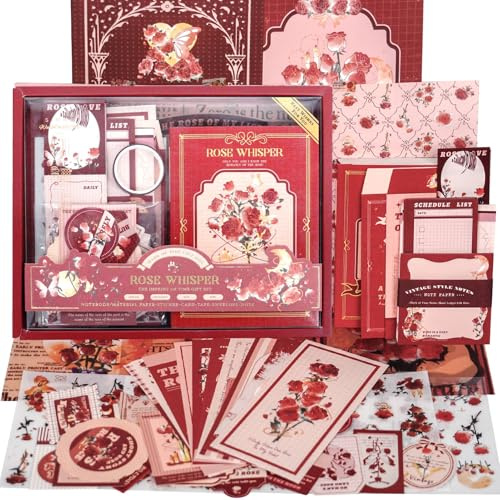 Funto Kit de álbumes de recortes (122 PC), Vintage Collection-Rose Whisper, perfecto para materiales de álbumes de recortes de bala, Planner Diy Arts Craft Collage