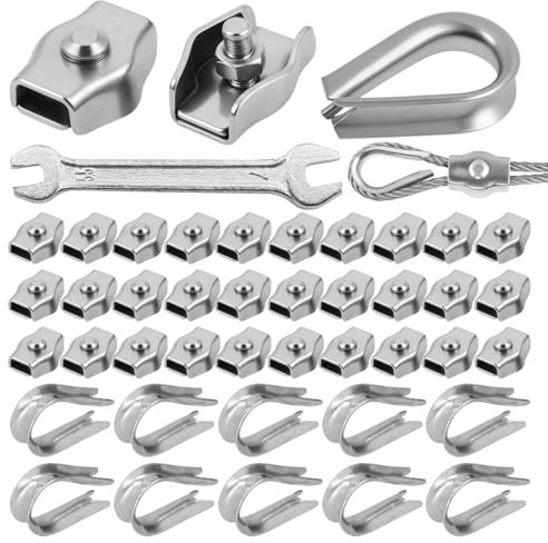 40 pz M3 Morsetti in Acciaio Inossidabile Tiranti per Filo Acciaio con Chiave Morsetti Stendibiancheria Cavo Stendibiancheria per Esterno per Tiranti Costruzione Rinforzo