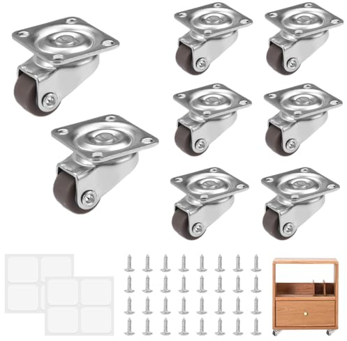 8 Pezzi Ruote Girevoli Piccole, Mini Rotelle Girevoli a 360 Gradi, Piccole Ruote Girevoli in Gomma con 32 Viti, Silenzioso Universali Piroettanti