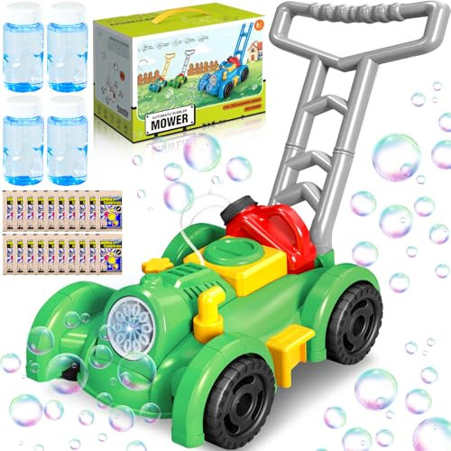 ZHHGOO Maquina Pompas Jabon, Cortacesped Juguete Burbujas Jardin, Maquina Burbujas Automatico, Juguetes Exterior para Niños Verano Fiesta, Regalos para Nayores de 3 4 5 Años (Verde)