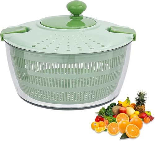 Salad Spinner - Green Salad Spinner Large - 4.2L Lettuce Spinner for Vegetable Washing, Lettuce Dryer with Drain, Bowl, Colander, BPA Free