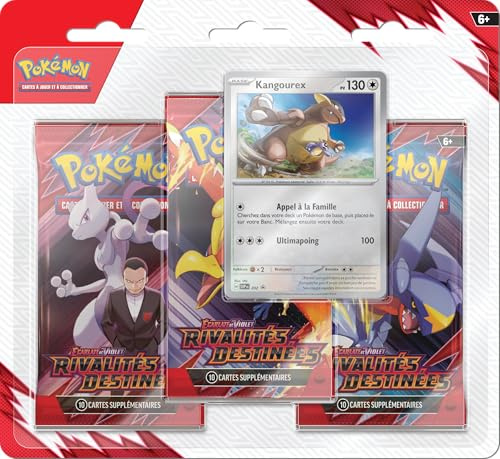 Pokémon : 3 Booster-Packs Kangourex Scharlachrot und Violett – Rivalitäten aus dem Pokémon TCG (3 Boosterpacks und 1 glänzende Promo-Karte)