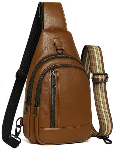 Traditional Motifz Brown Crossbody Sling Bag for Women – Genuine Sheep Leather Crossbody shoulder bag for Men everyday use. Medium Size 7L Capacity, 2 removable Straps, travel must have