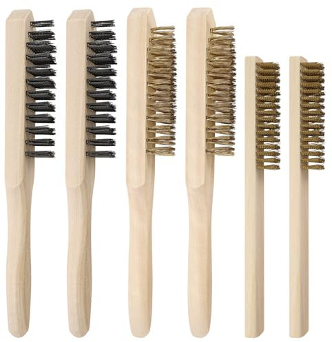 MetallbüRste Mit Holzgriff 6-teilig, Mit Holzgriff MessingbüRste, 2 GrößEn DrahtbüRste, Robust StahlbüRste, Hand Drahtbürste, Messing DrahtbüRste von Rost, Farbe und SchweißSchlacke