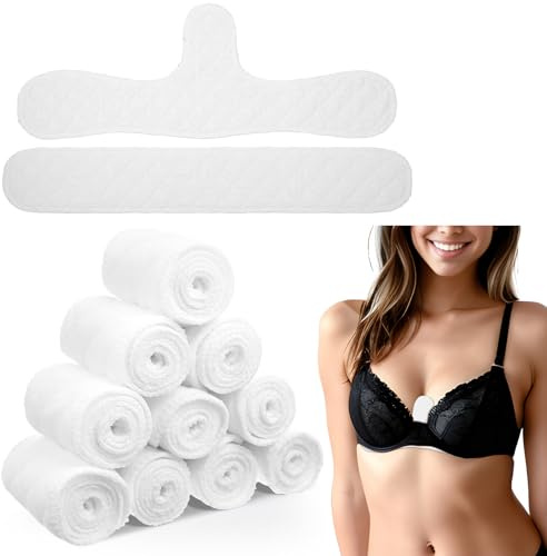 MBAIYO 10 Pcs Reusable Cotton Bra Liners, Prevent Galactorrhea Bra Liners to Absorb Sweat Leakage Nursing Pads 3 Layer Washable Sweat Absorber Pads 2 Shape White Tummy Liner 18Inch Women Lactating