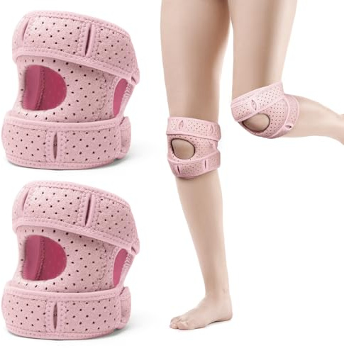 2 rodilleras para rótula Wellness para reducir el estrés, soporte ajustable para rodilla, estabilizador de rodilla, férula transpirable para rodillas de corredor, rodilla de saltador (rosa)