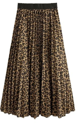 GORGLITTER Kjolar dam elegant maxikjol lejontryck fritidskjol A-linje veckad kjol festkjol med elastisk midja festival outfit, leopard parden, S