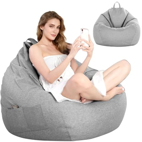 LOMUG Puf para adultos y adolescentes, solo funda (sin relleno), puf para videojuegos, tamaño XL, cojín para interior y exterior, decoración de habitación (gris claro, 100 x 120 cm)