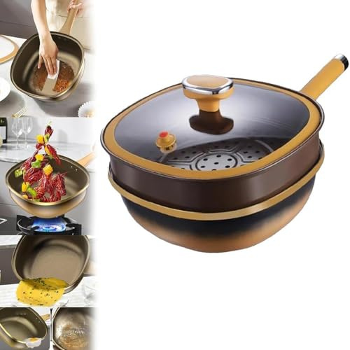 12in Titanium Alloy Non-Stick Pot with Lid, Multi-Purpose Deep Saute Pan with Steamer Basket, Nonstick Frying Pan Cookware Sets for Frying Stir-Frying Stewing Cooking Methods (Pot+Lid+Steamer)