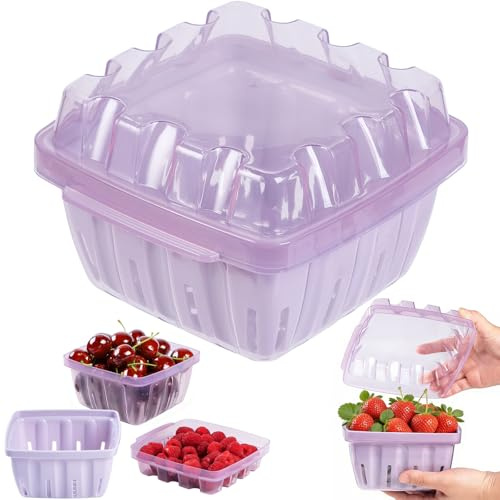 CUISITOOL 3 in 1 Beerenkörbe, quadratische Obstschalen mit Löchern, Aufbewahrung für Obst Beeren und Gemüse, kleine Obstbehälter für Beeren | 1,1 Qt belüfteter Obstbehälter, leichte Beerenschale, Küchen-Obstkorb für Erdbeeren, Heidelbeeren, spülmaschinenfest