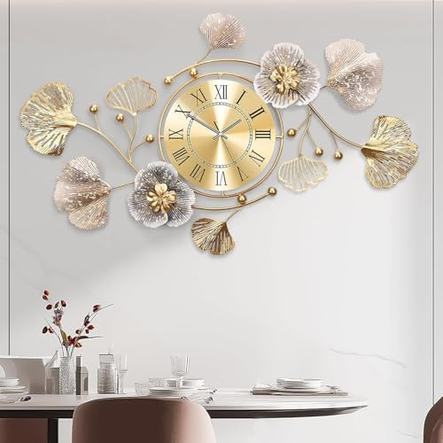 Blissio Wanddeko Metall, Deko Wohnzimmer, Retro Ginkgo Leaf Design Wanddeko, 3D Wandbild, Geschenkboxverpackung für Schlafzimmer,Flur,die Heimdekoration (120cm)
