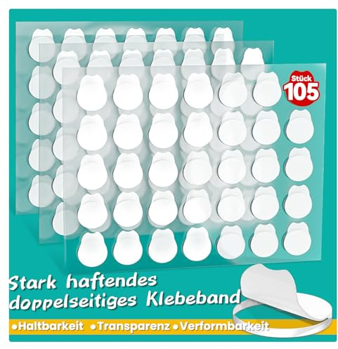 Birllaid 105 Stück Doppelseitige Klebepunkte, Transparente Runde Aufkleber | Spurlos & Wasserdicht, Punktaufkleber für DIY, Kunst, Büro und Festtagsdekoration Durchmesser 20 mm
