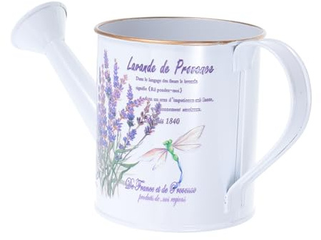Ciieeo Creative Tinplate Watering Can and Flower Vase Lavender Pattern Artistic Indoor Planter Decorative Garden Pail for Home Decor and Gardening