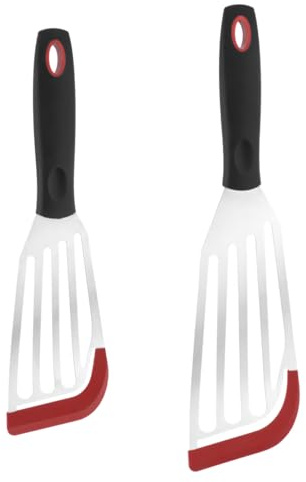 Set di Paletta Cucina, 2 Pezzi Spatola in Acciaio Inox da 10,6 e 12,4 con Manico in Silicone, Utensili da Cucina per Girare e Grigliare, Cuocere al Forno, Friggere la Carne, Girare le Uova