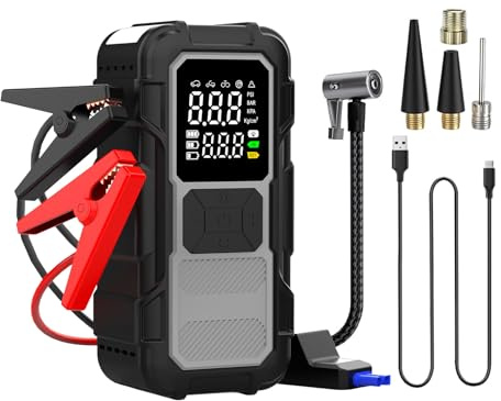 Duroecsain Aide au démarrage de batterie de voiture - 4000 A avec câbles, aide au démarrage de batterie pour l'extérieur - Pour gonfler les pneus de voiture lors de longs voyages, pour les routes