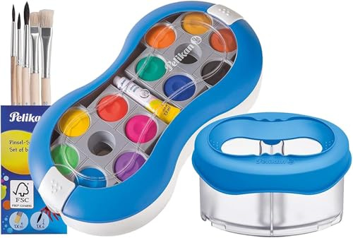 Pelikan Deckfarbkasten Space, 12 Farben + 1 Tube Deckweiß, Blau - Starter Set