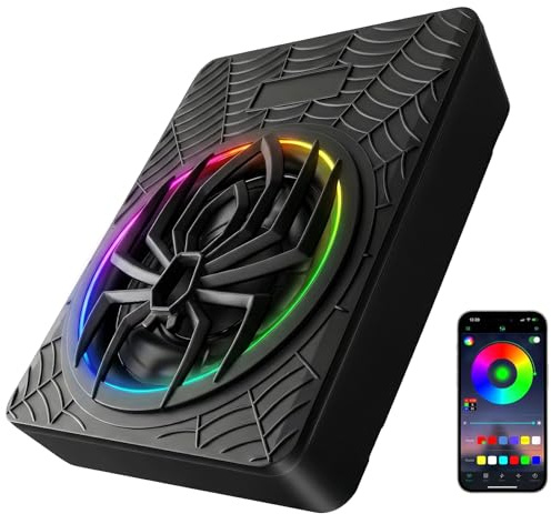 GOHHDL 2026 Upgraded 10 inch 1200W Slim RGB Under Seat Powered Car Subwoofer Built in Power Amplifier,Individual Control for Low Pass/Gain/Boost Bass,Clean Deep Bass Perfect for Car/Truck/SUV
