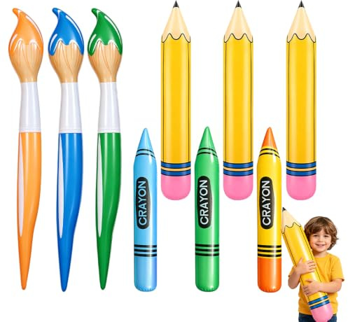 HIULLEN 9 Piezas Lápiz Inflable Gigante, Globos De Lápiz, Pinceles Inflables Gigantes Globos, para Fiesta Escolar Globos de Crayón Alumno Escuela Lapices Lápiz Divertido de Polivinilo