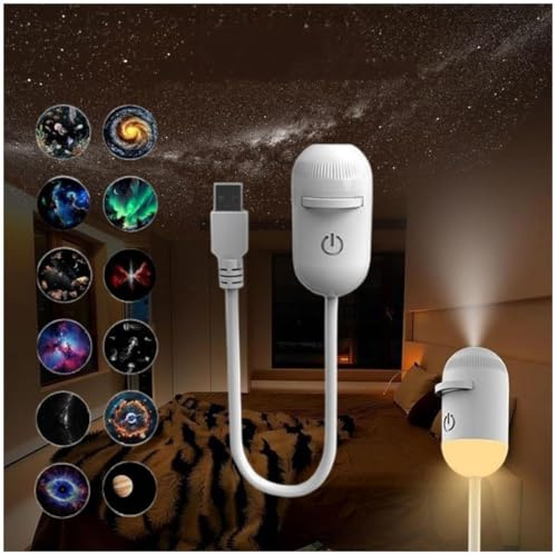 Rilltea Veilleuse projecteur de galaxie 2 en 1,projecteur USB à ciel étoilé avec 12/24 films de projection, mini lampe murale LED de nuit, projecteurs LED portables pour chambre, plafond, voiture