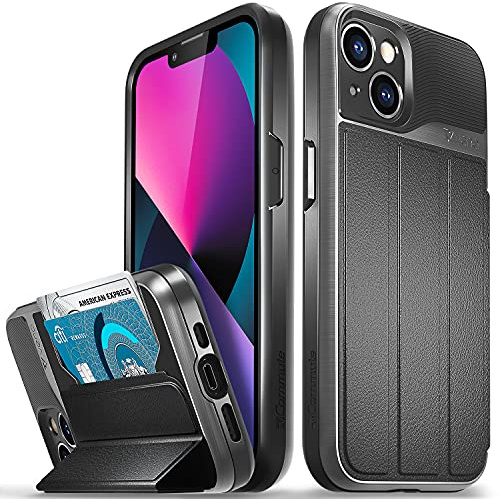 VENA vCommute Brieftasche Hülle für Apple iPhone 13 (6.1-Inch), (Military Grade, Kartenfach) HandyHülle mit Standfunktion, Leder Flip Brieftasche Etui Schutzhülle - Grau