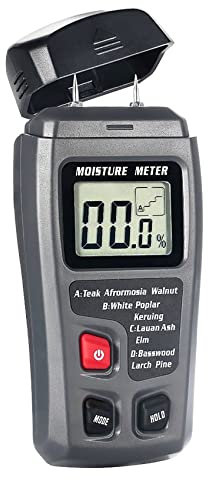 DINOWIN Feuchtigkeitsmessgerät für Holz Brennholz mit LCD-Display 0-99,9% Digitales Pin-Typ Feuchtigkeitsmesser 4 Modi Moisture Detector (Grau)
