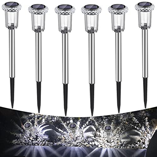 Auting Lampade solari per esterni, 6 pezzi, luci solari da giardino, per esterni, bianco freddo, IP65, impermeabili, senza fili, a LED, per giardino, balcone, vialetto, vialetto