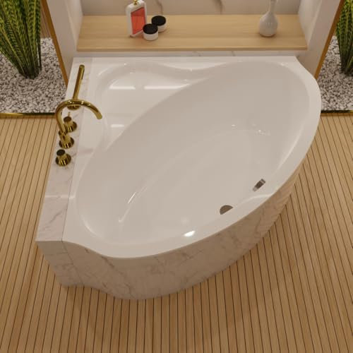 ECOLAM® Badewanne Eckwanne Eckbadewanne Acrylwanne BALA 140 x 140 cm symmetrisch Acryl Sanitäracryl weiß | Inklusive Ab- und Überlaufgarnitur, Silikon, Füße und Montagematerial