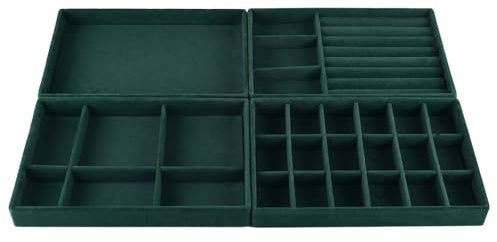 AIRZSNRY Organiseur de bijoux empilable pour tiroir, inserts de rangement de bijoux en velours, plateau porte-bijoux pour commode, accessoires empilables pour tiroirs (vert, 1 ensemble)
