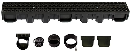 ScarMaxx - B125 - Entwässerungsrinne Set - 13 x 100 x 11,5 cm - Bodenrinne - PKW - befahrbar - Regenwasser Ablauf - Abfluss mit Gitter - Drainagekanal - Kunststoff - Designrost Bienenwabe Schwarz
