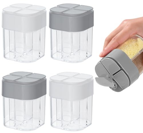 4pcs Piezas Llicuadora de Especias, 4 en 1 Tarro de Especias de Plástico con Agujeros Ajustables, Recipiente para Especias de Camping Caja de Condimentos para Camping, Viajes, Hogar, Cocina